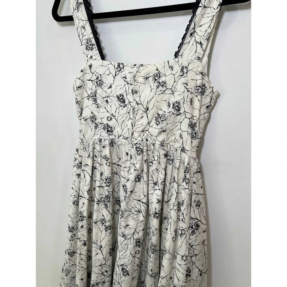 Y2K Skater‎ Dress Whimsigoth Spider Floral White Black Lace Trim Cottagecore M